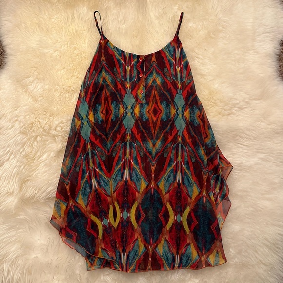 Alice + Olivia Dresses & Skirts - Alice + Olivia Chiffon Button Tribal Chiffon Spaghetti Strap Mini Dress